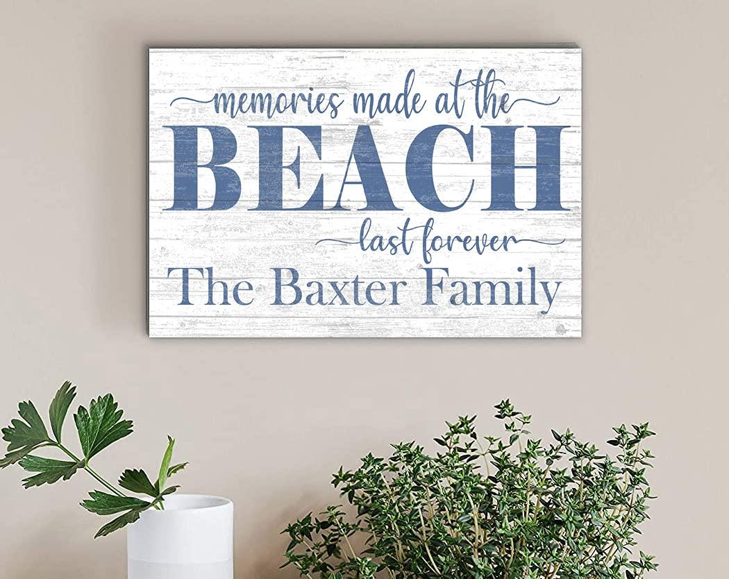 Custom Beach House Sign Personalized Beach Home Decor - Beach Theme Decoration - SOLID WOOD - 16.5 in x 10.5in (Memories Made At The Beach)