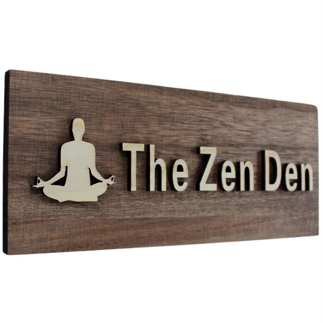 The Zen Den signs Room Decor Meditation in Progress Wall Hanging Sign,Inspirational Wooden Door Plaque for Yoga Studio Bedroom Decoration (Brown)