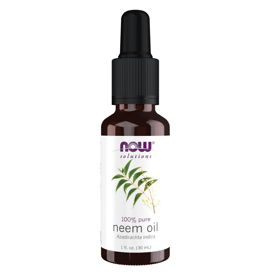 NOW FoodsSolutions, Neem Oil, 100% Pure, Made From Azadirachta Indica (Neem) Seed Oil, Natural Relief from Irritation and Other Skin Issues, 1-Ounce, Ingredients: 100% pure neem oil