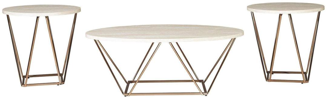 Signature Design by Ashley Tarica Modern 3 Piece Table Set, Includes Coffee & 2 End Tables, White & Gold