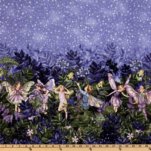 Michael Miller Night Flower Fairies Double Border Stripe Nite Blue, Quilting Fabric by the Yard