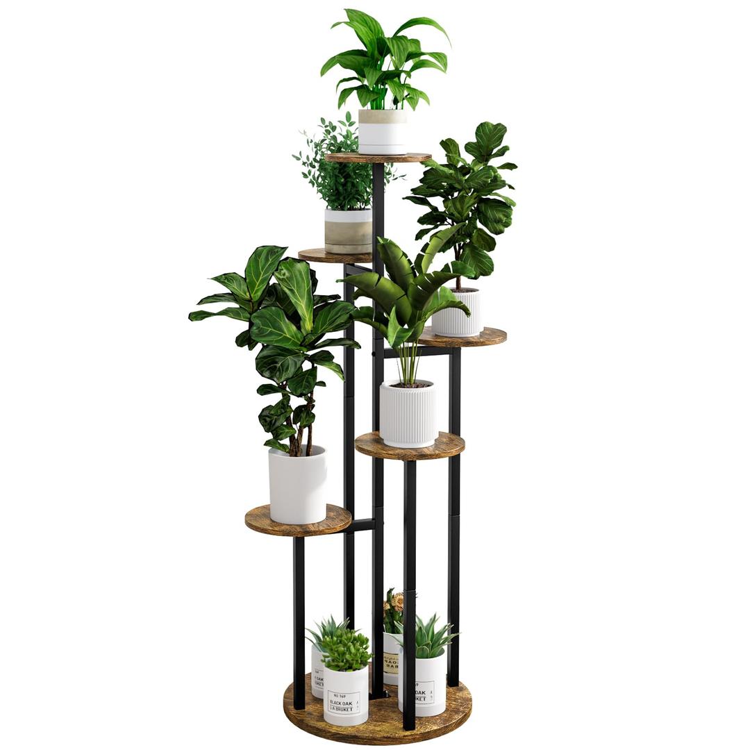 Plant Stand Indoor 6 Tier 9 Potted Multiple Flower Pot Holder for Patio Garden Balcony Living Room Corner (6 Tier Black+Rustic Brown)