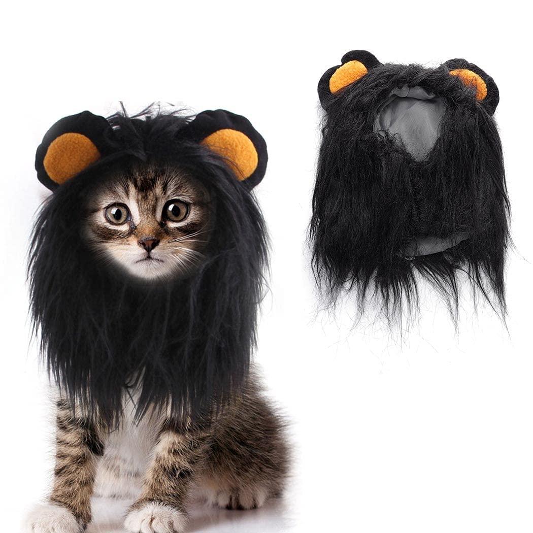 Lion Mane Wig for Dogs with Ears Black Funny Pet Outfit Carnival Party Halloween Christmas Cosplay Costume for Dog and Cat (Small)