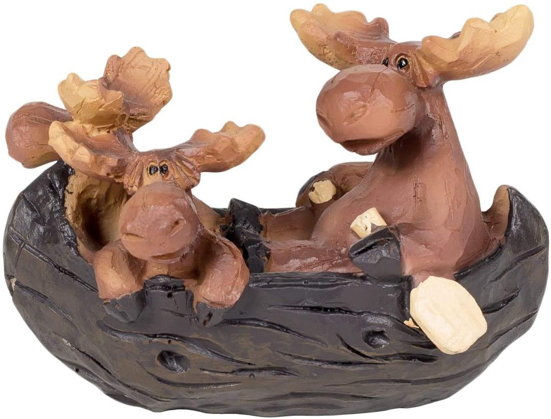 Slifka Sales Co. Moose Family in Canoe Resin Decorative Tabletop Figurine