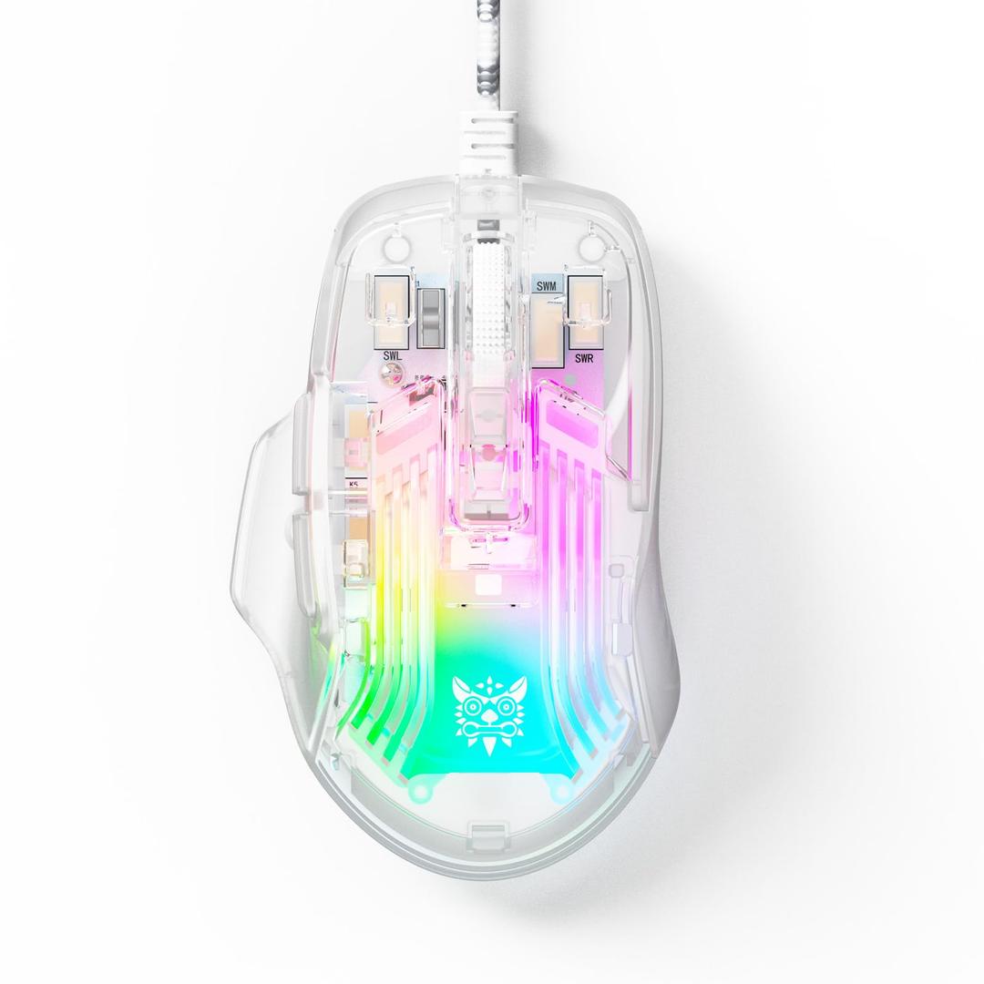 Gaming Mouse with Transparent Crystal Shell, Customizable RGB LED Lights, Wired USB Optical Office Mice with Side Buttons, Adjustable DPI Up to12800 High Precision, Comfortable Grip for PC/Laptop/Mac