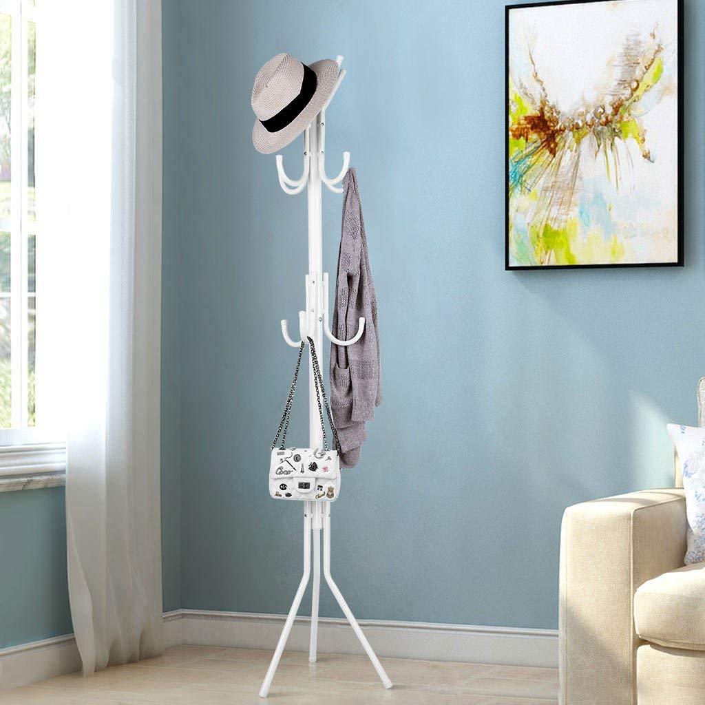 Lukzer Metal Multifunctional 8 Hook Coat Hanger Clothes Stand Hanging Pole Wrought Iron Rack Standing Shelf Space Saver Storage Organizer for Garments, Scarf, Umbrella (White/170 x 42cm)