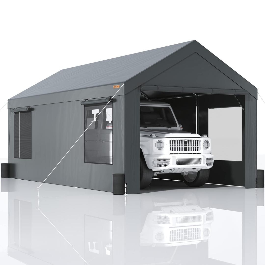 VEVOR Carport 12'x20' Heavy Duty Portable Garage, Upgraded Extra Large Car Canopy with Roll-up Ventilated Windows, Removable Sidewalls, Waterproof UV Resistant All-Season Tarp for Pickup Truck & Boat