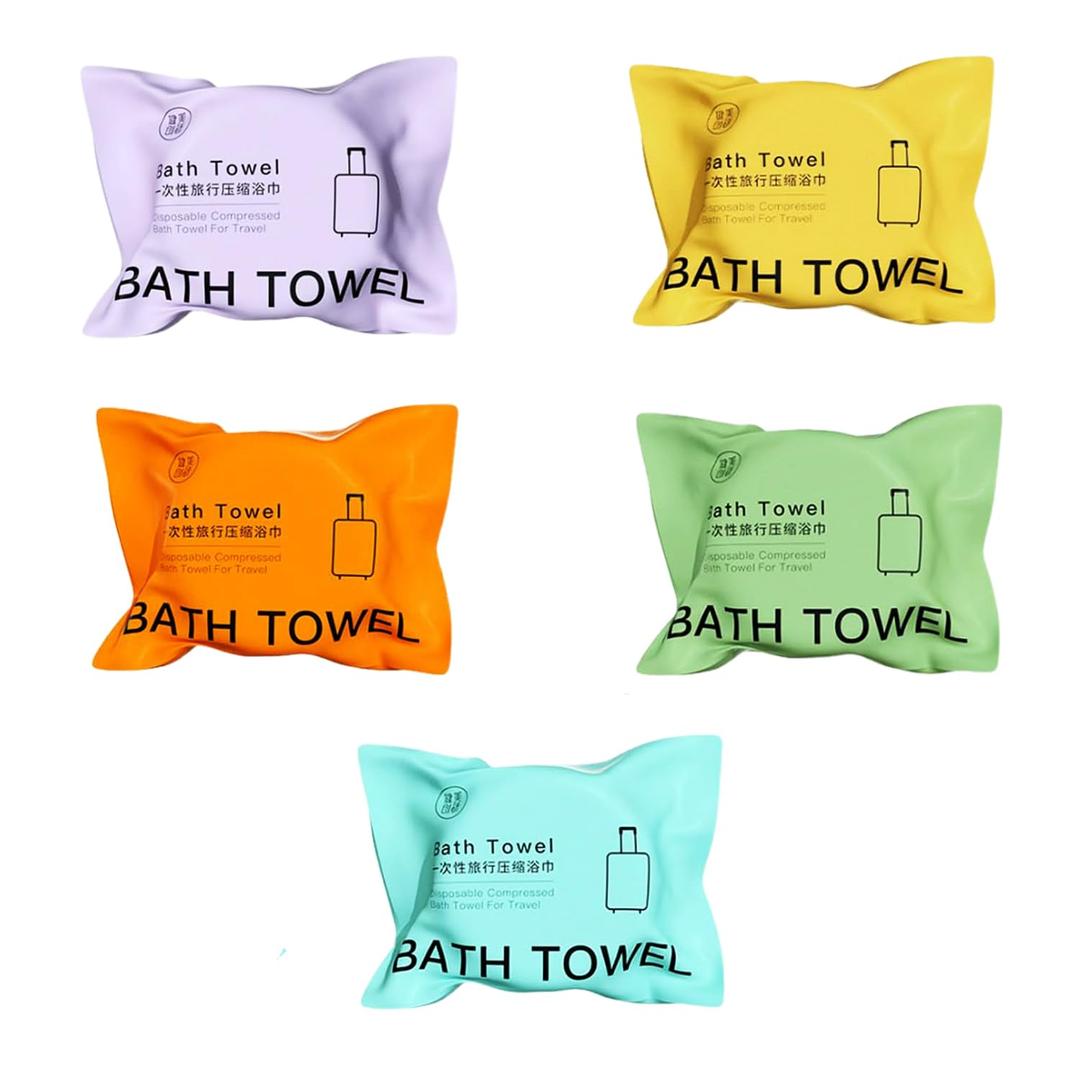 FATAHOO's Large Compressed Bath Towels are Pack of 5, “55 x 27“ Disposable Cotton bath Towels, Large Compact & Travel Bath Towels, Lightweight Bath Towels for Traveling, Gym, Hotels,hiking & Vacations