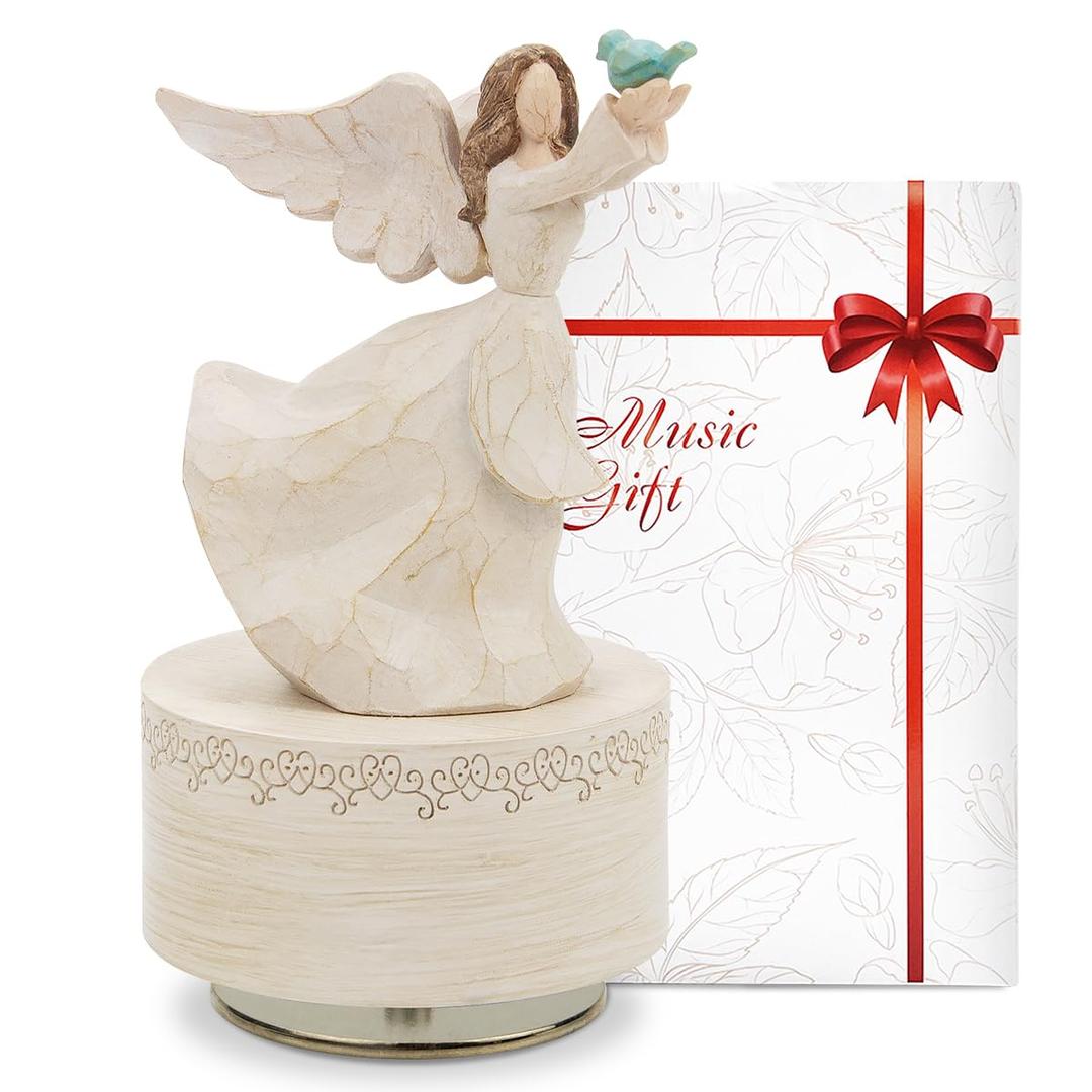 Music Box, Guardian Angel Figurine, Sculpted Hand-Painted Musical Figure Gifts,Christmas Thanksgiving Birthday Anniversary Musical Gift Home Office Studio Decoration, Plays Over The Rainbow