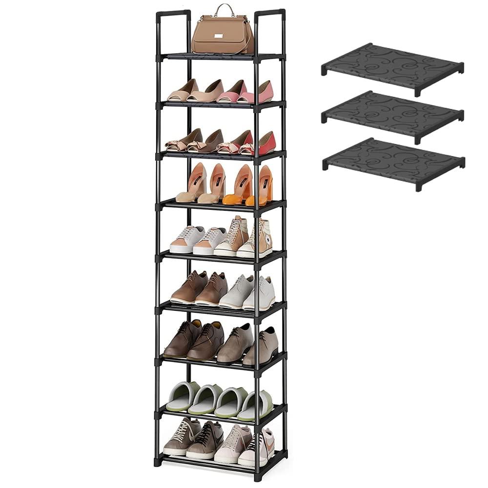 NBEST Shoe Rack, 9 Tiers Tall Shoe Rack for Entryway 18 Pairs Shoes and Boots Storage Shelf, Stackable and Narrow Vertical Shoe Organizer for Closet, (Black, 43.3CM x 31CMx186CM)