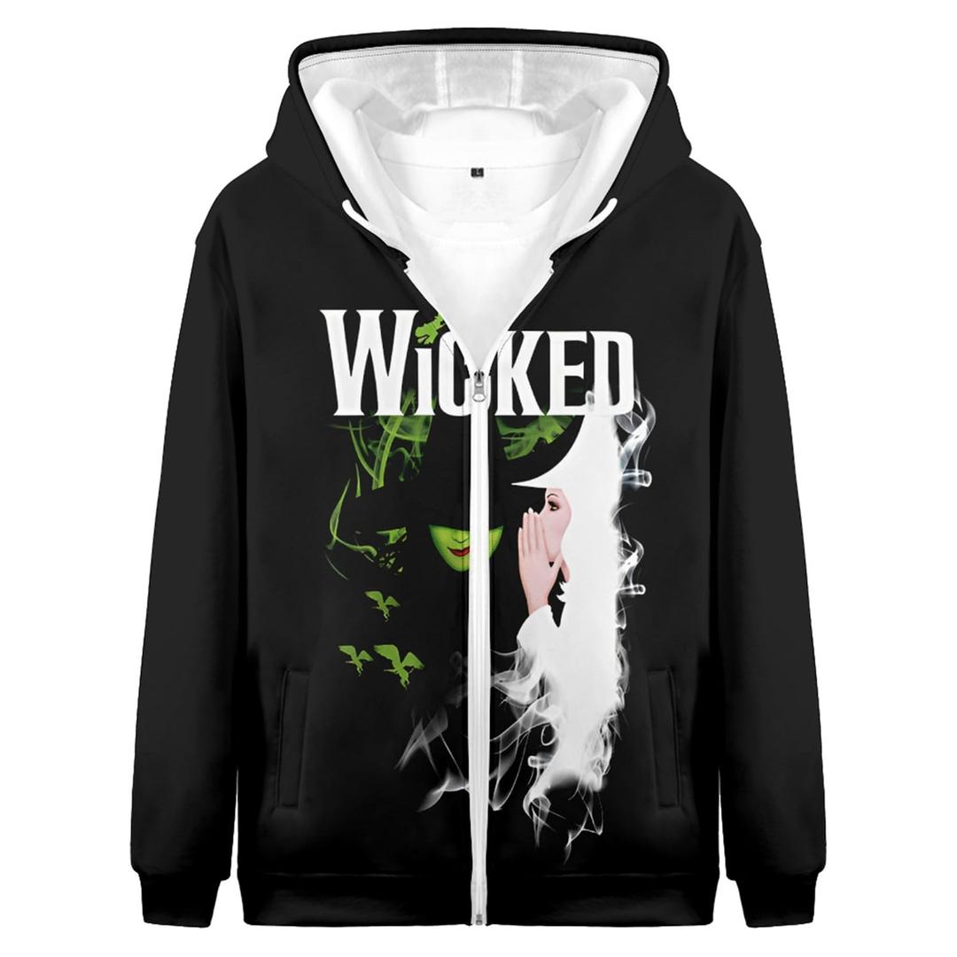 HomidamWicked Musicals Hoodie for Women Unisex Wicked Broadway Musical Zip Up Hooded Jacket Coat