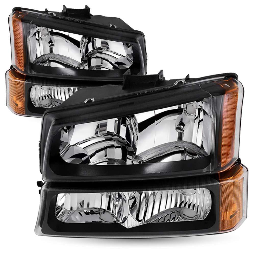 TUSDAR 4PCS Fit For 99-07 GMC Sierra 1500 Headlight Assembly 99-04 Sierra 2500, 01-07 Sierra 1500HD 2500HD 3500HD, 99-06 Yukon, 00-06 Yukon XL 1500 2500,NOT Fit Denali Model