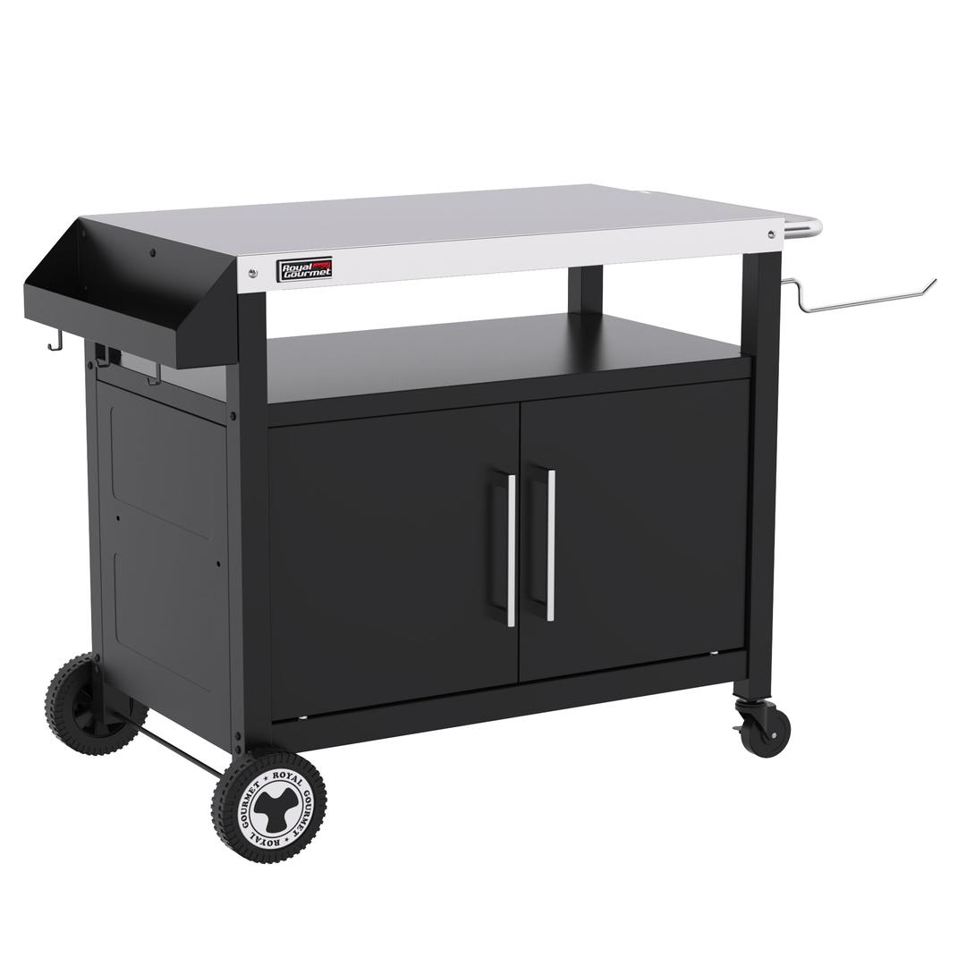 Outdoor Grill Cart with Wheels, Movable Kitchen Island with Storage Cabinet for BBQ, Stainless Steel Dining Cart Table for Food Prep, Black, PC3403S-SC