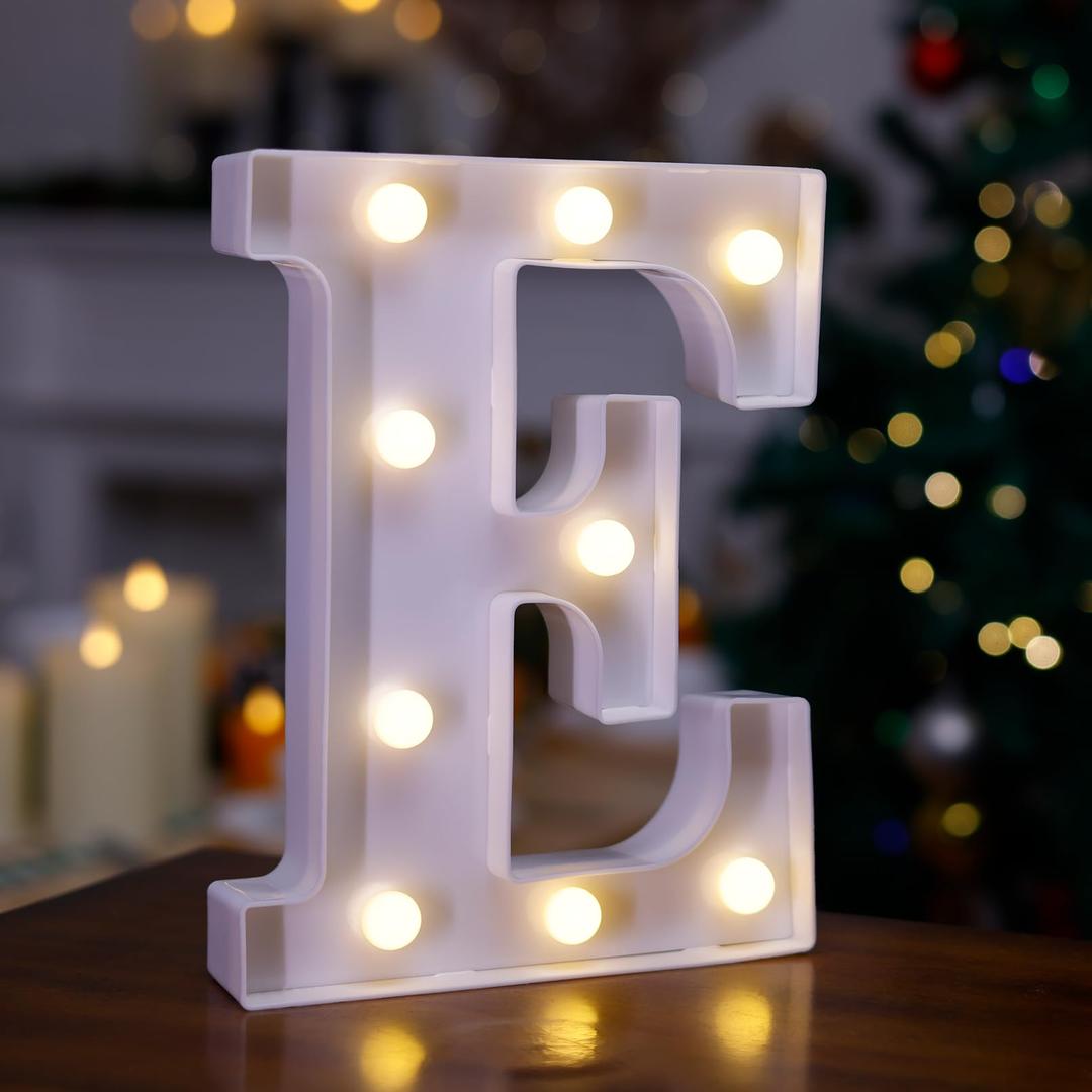 LED Marquee Sign Light Up Letters, 26 Alphabet Light Up Letters Sign, Battery Powered LED Letter Lights for Night Light, Wedding, Birthday, Party, Holiday or Home Decor(Letter E, Warm White)