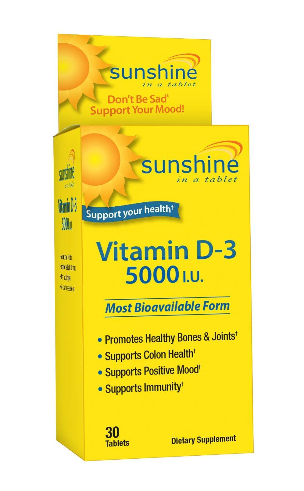 Sunshine Vitamin D-3 5,000 IU, Healthy and Strong Bones, 30 servings