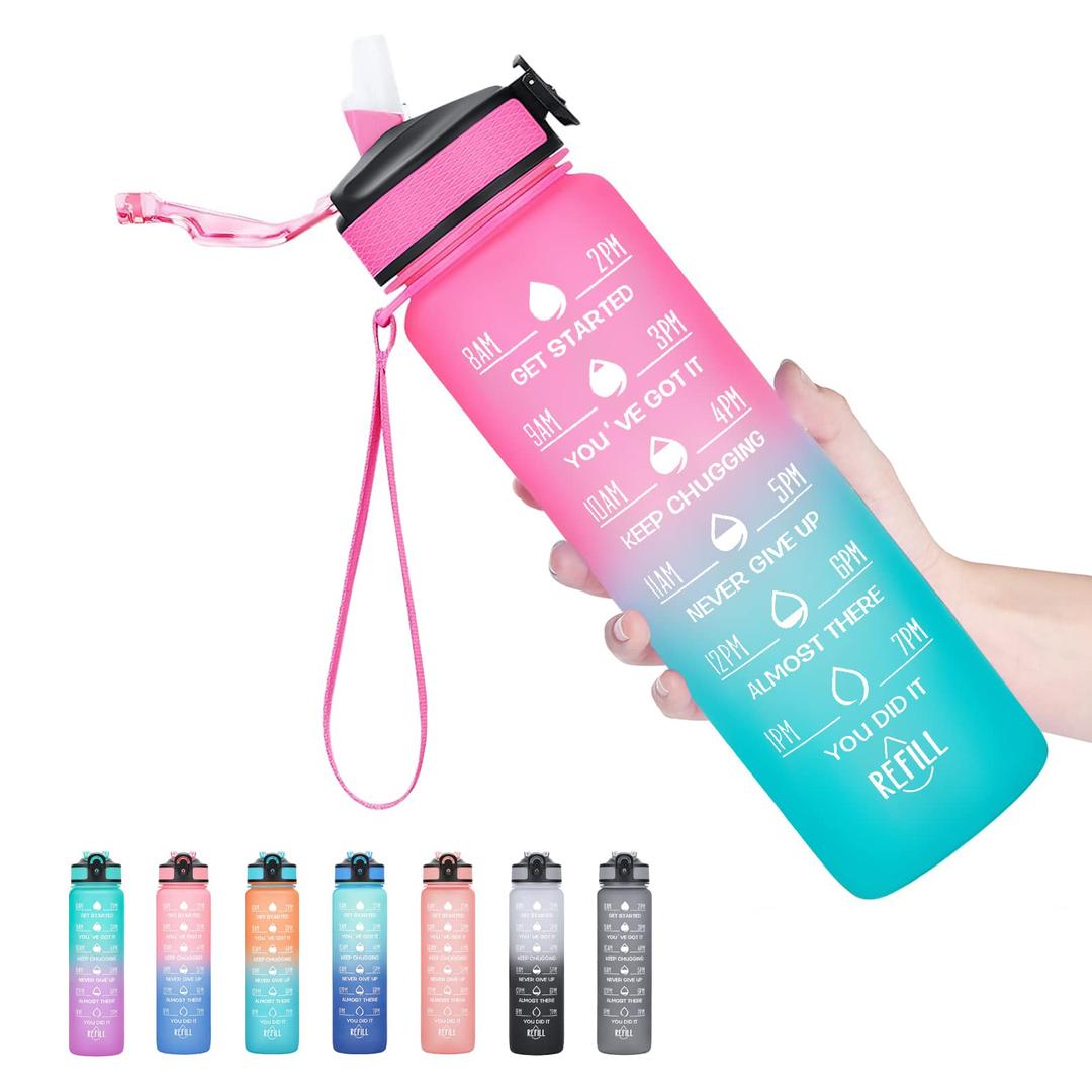 Hyeta32 oz Water Bottles with Times to Drink and Straw, Motivational Water Bottle with Time Marker, Leakproof, Drinking Sports Water Bottle for Fitness, Gym and Outdoor