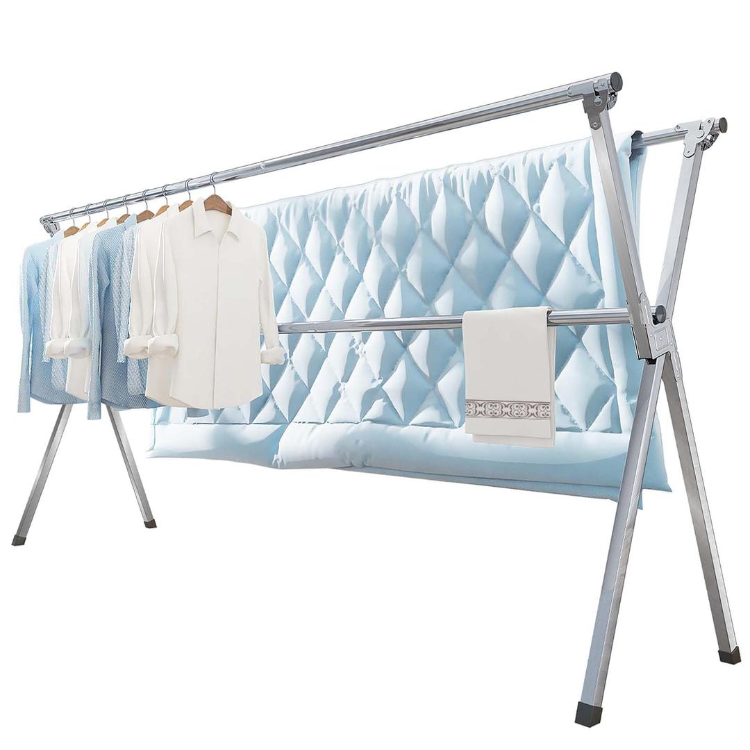 Clothes Drying Rack 95 Inches Folding Outdoor Indoor, Drying Rack Clothing Collapsible, Foldable Laundry Drying Rack, Heavy Duty Stainless Steel Clothesline, 20 Hooks 12 Clips