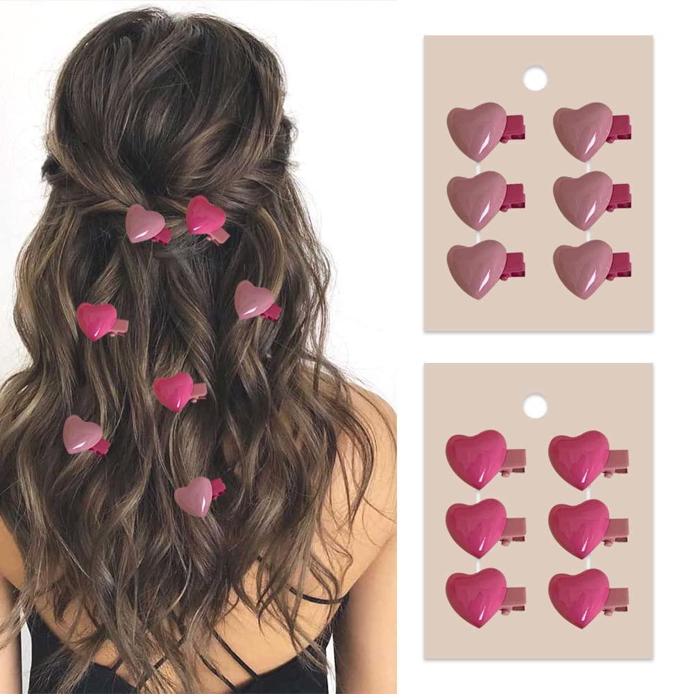 12pcs Mini Heart Duckbill Clips Pink Hair Barrettes Temperament Hair Accessories MGPFERD