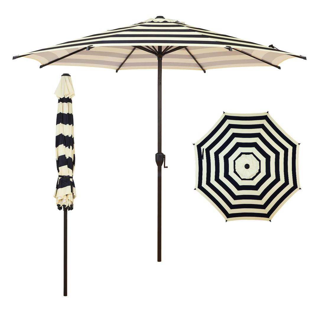 Abba Patio 9FT Lyon Outdoor Patio Umbrella Outdoor Table Umbrella with Push Button Tilt and Crank Market Umbrella 8 Sturdy Ribs UV Protection Waterproof for Garden Deck Backyard Pool, Stripe