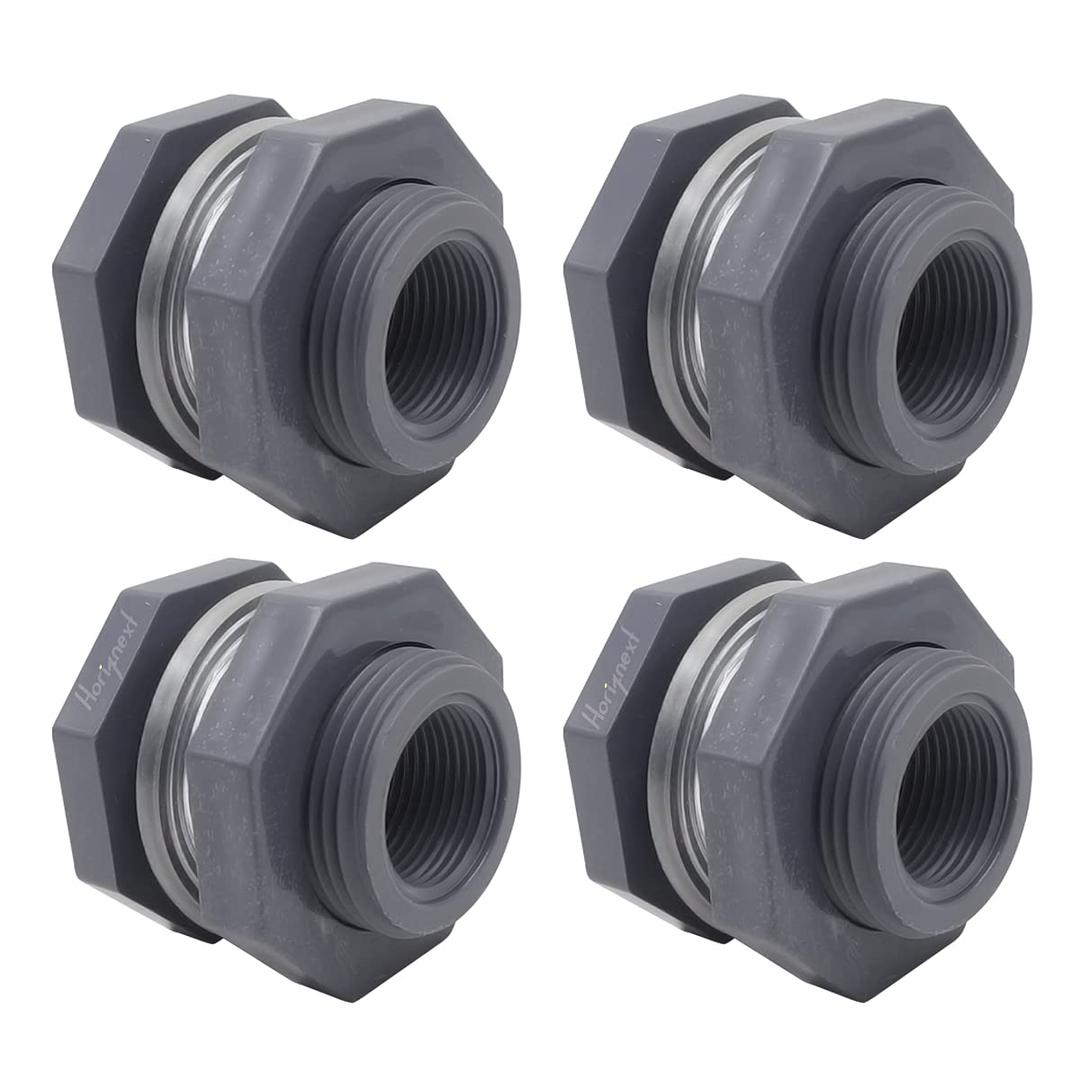 NPT3/4 PVC Bulkhead Fitting, Plastic Pipe Connector for rain Barrel Garden Hose Adapter Spigot kit Water Tank Gallon Drain Bucket (pack of 4 pcs)