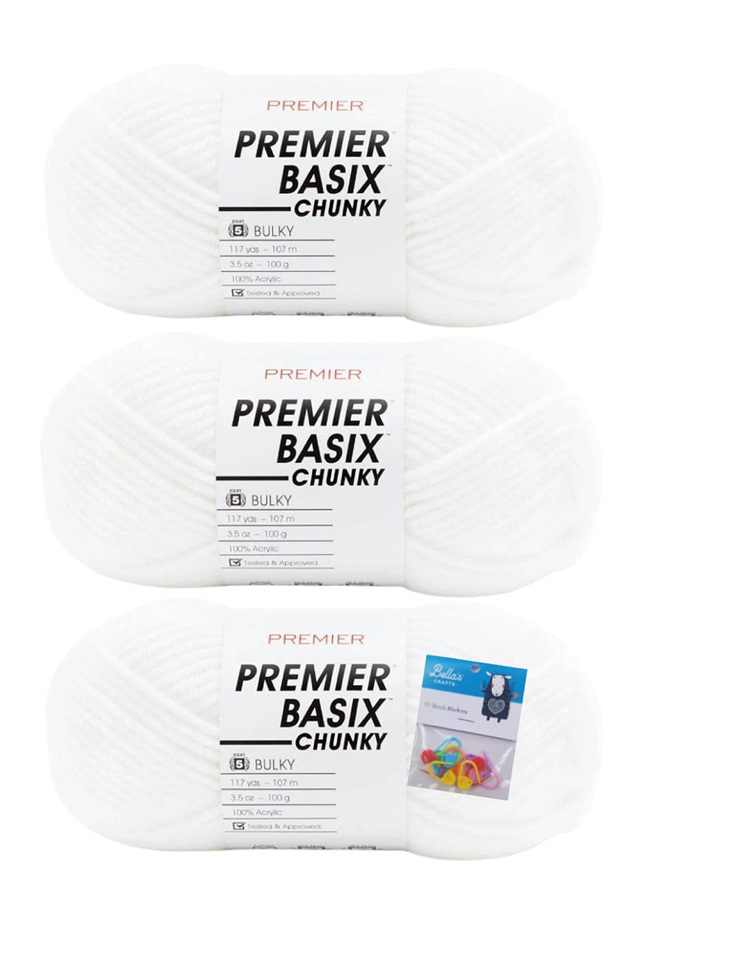 Premier Yarns Basix Chunky Yarn - 3.5 Oz - #5 Bulky Weight - Bundle with Bella's Crafts Stitch Markers (White)