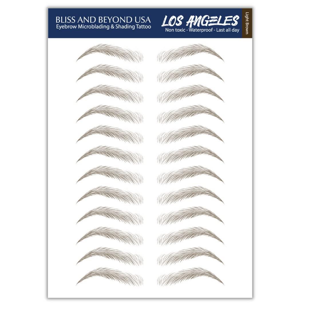 | Waterproof Eyebrow Tattoo Stickers. A real hair stroke look. Hair replacement without surgery. Solution for hair loss. Bushy eyebrow tattoos. (New Los Angeles, Light Brown)