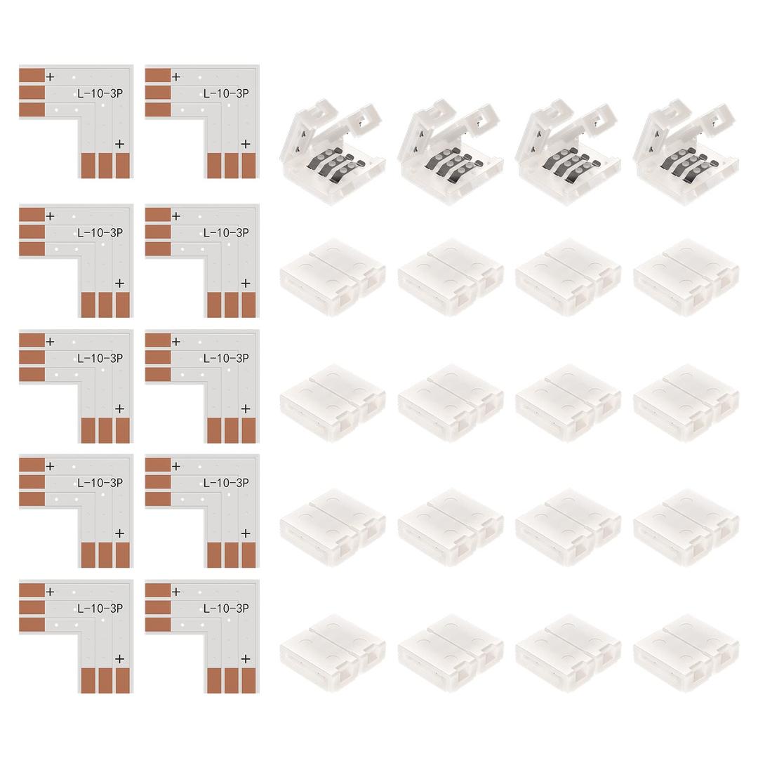 BTF-LIGHTING 10sets 3PIN 10mm width right angle L shape solderless corner connector for WS2811 WS2812B SK6812 LED strip No soldering Can't support 144LEDs/m or ALTOVE LED Strip