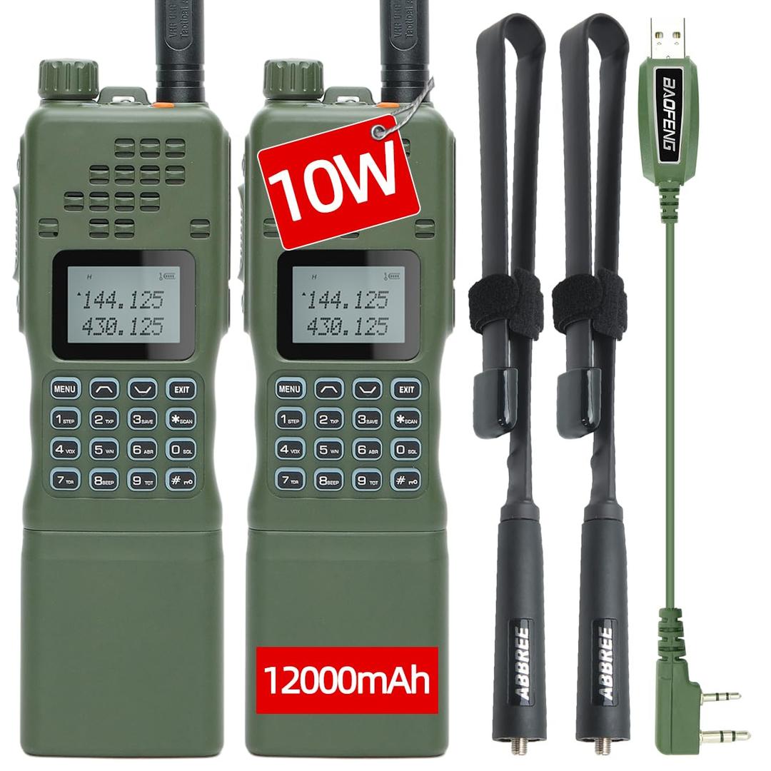 Baofeng Radio AR-152 Ham Radio Handheld 10W Long Range Rechargeable Military Grade Upgrade UV-5R Two Way Radio with Tactical Antenna and Programming Cable walkie talkies Full Set(2 Pack)