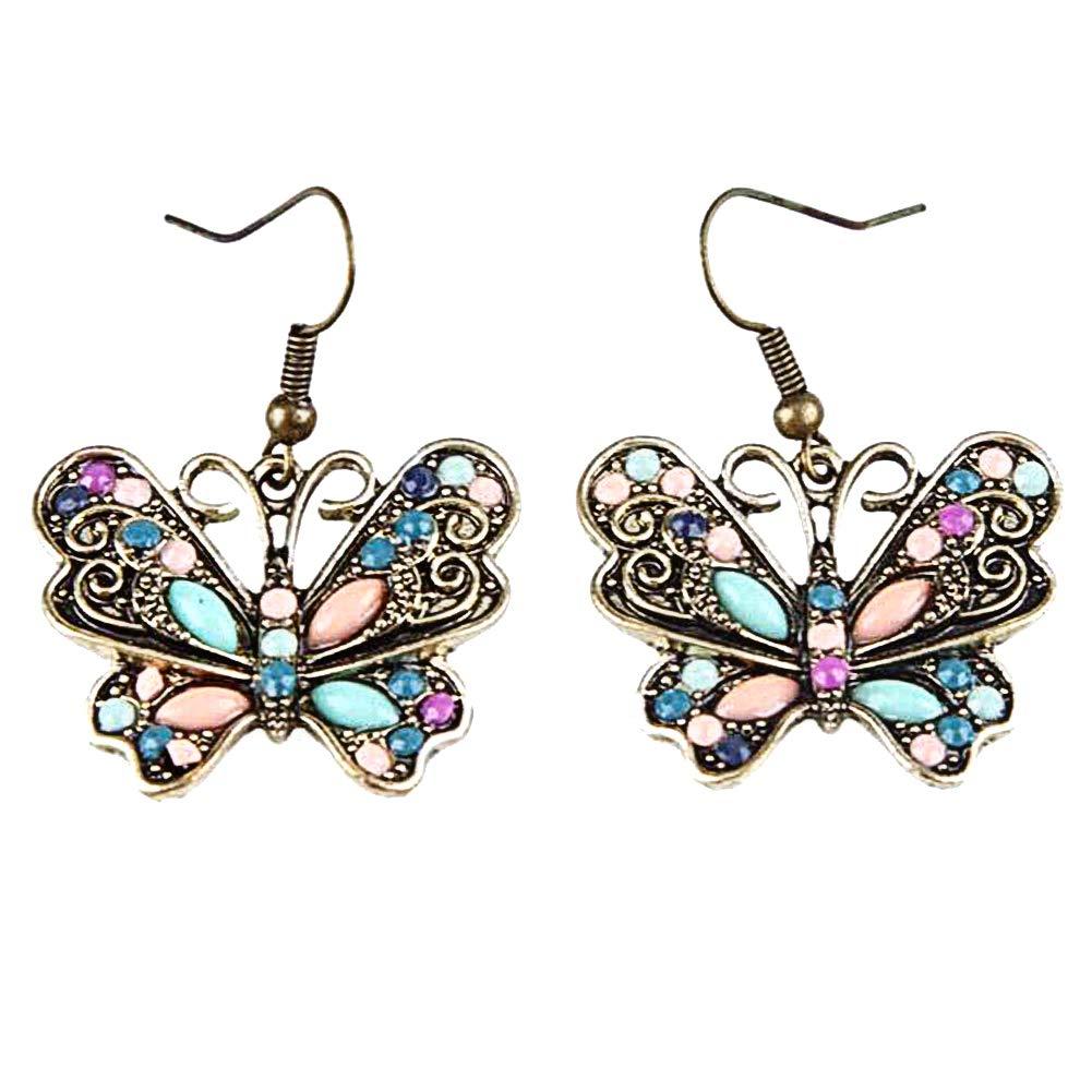 GUCABE Bohemian Women Butterfly Dragonfly Rhinestone Charm Hook Earrings, Valentines Costume Jewelry Gift for Women Girls