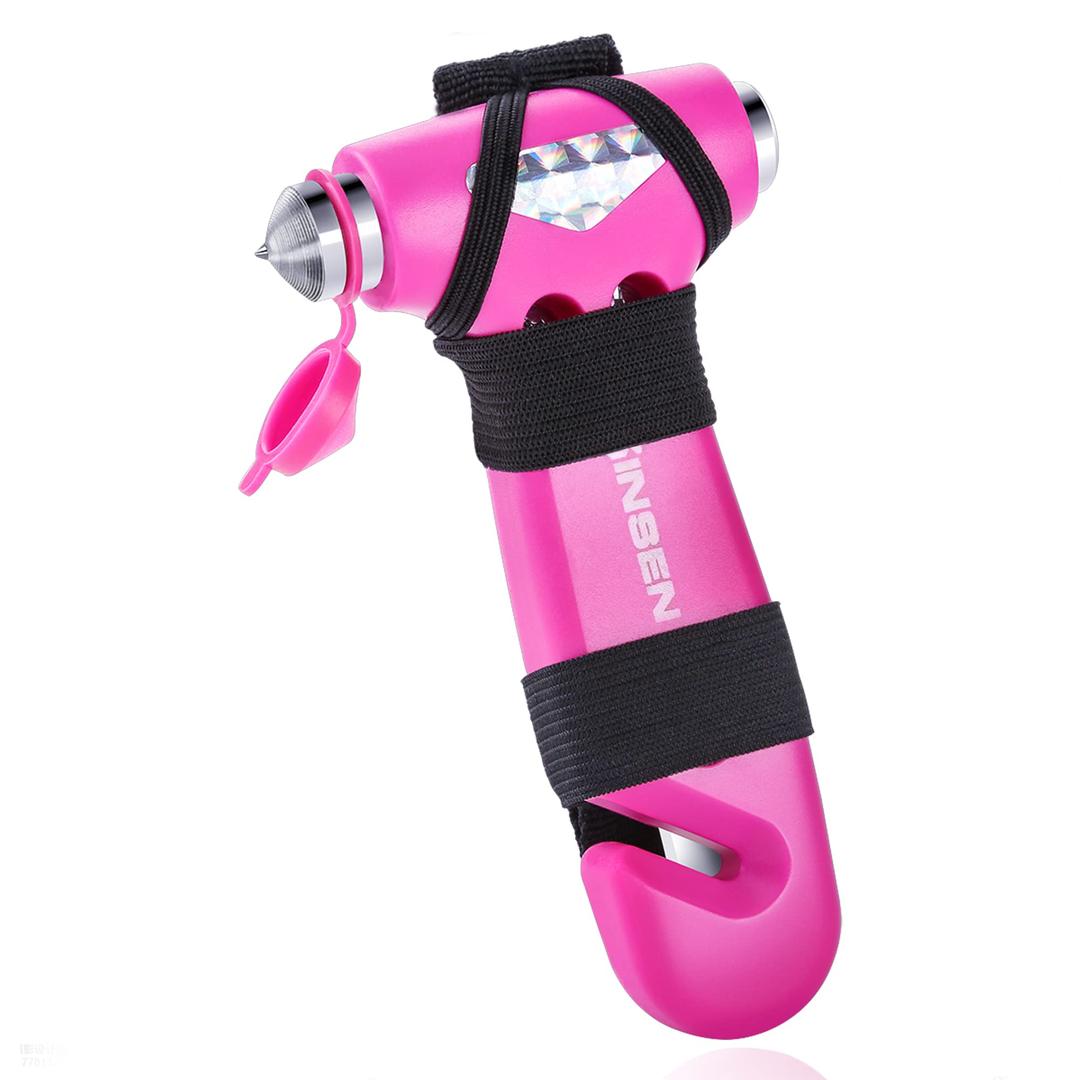 Car Safety Hammer, Automotive Window Breaker and Seatbelt Cutter for Women, Roadside Emergency Kit, 3 in 1 Escape Tools, Road Trip Essential and Must Haves (1, Pink)