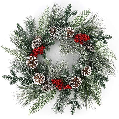 Bomarolan Winter Snowflake Christmas Wreath 20 Inch Artificial Pine Cone Pine Needle Branch Harvest Wreath For Front Door Foyers Shop Windows Fireplaces Walls New Years Decor Decor