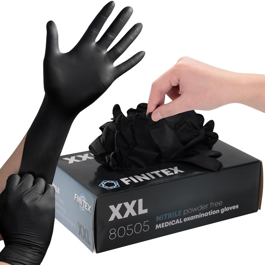 FINITEX - Black Nitrile Disposable Gloves, 5mil, Powder-free, Medical Exam Gloves Latex-Free 100 PCS For Cleaning Food Gloves (XX-Large (Pack of 90))