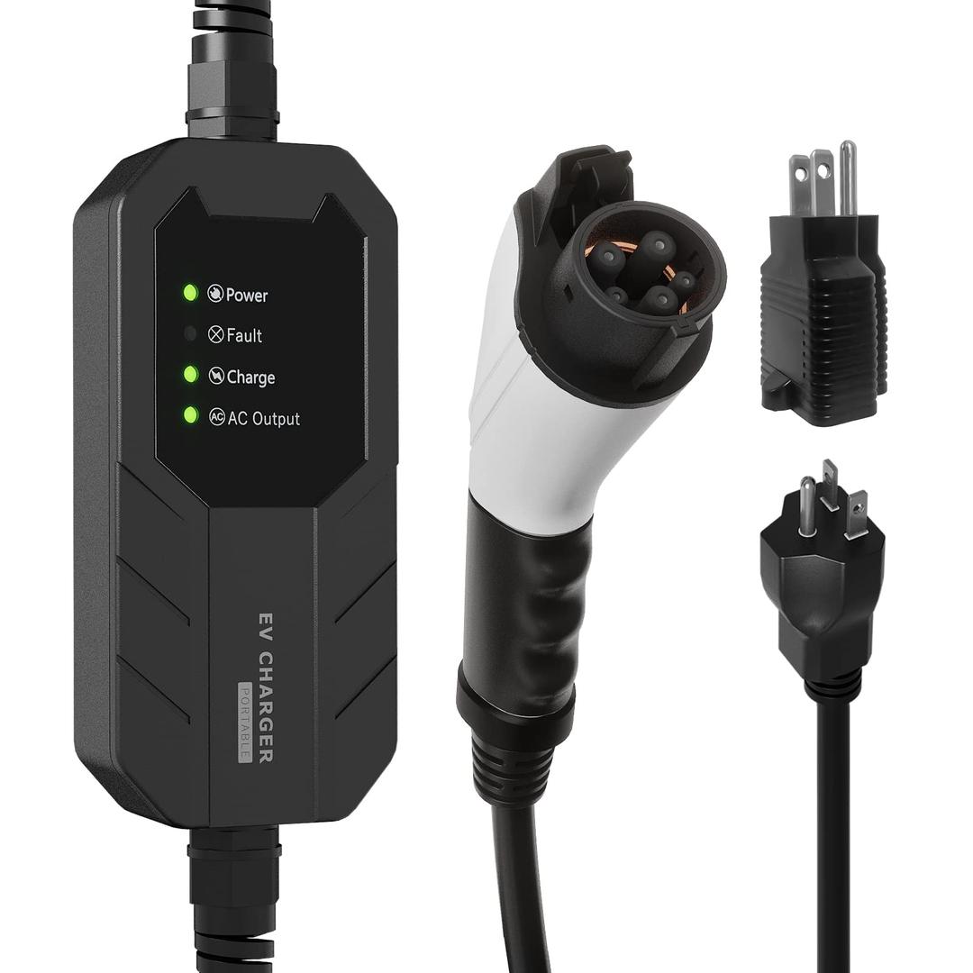 Skysword Ⅱ Level 1-2 EV Charger, 100-240V 16A 25FT Portable EVSE, NEMA 6-20 Plug with NEMA 5-15 Adapter Electric Vehicle Charging Station