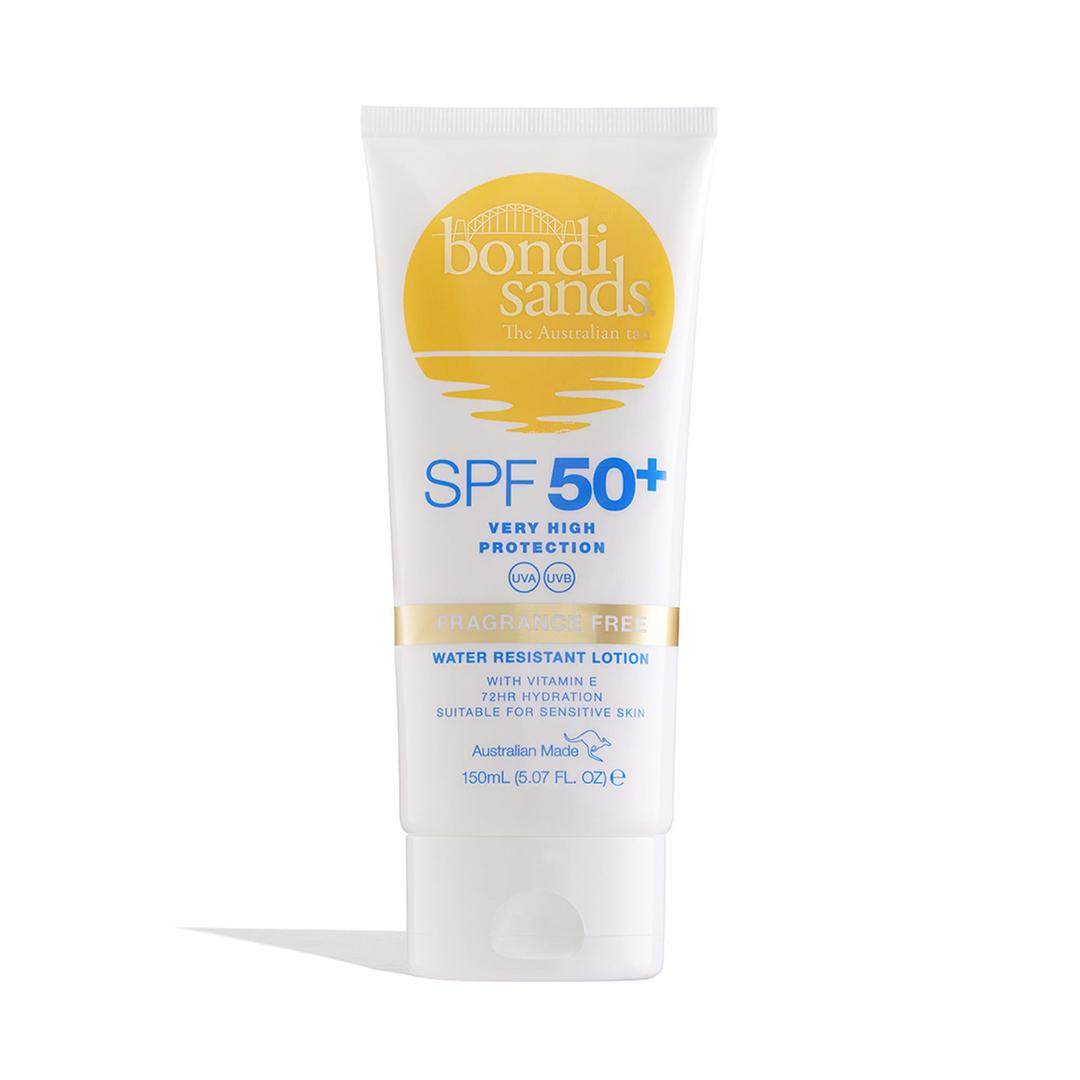 Bondi SandsFragrance Free Sunscreen Lotion SPF 50+ | Non-Greasy Broad-Spectrum Formula Moisturises, Soothes, and Protects Skin, Water Resistant Up To 4 Hours + Cruelty Free | 150 mL/5.07 Oz