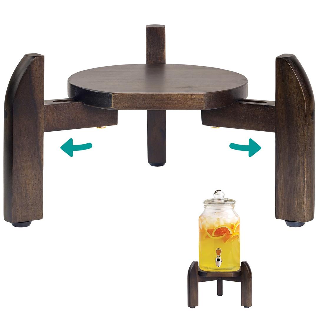 Drink Dispenser Stand Adjustable Width from 8" to 11.2" Wide - Beverage Jar and Water Plastic Jug Holder - to plant flower pots - Adjustable up to11.2-inch Wide (For 5-Gal Jug 8"-11.2")- Walnut Color