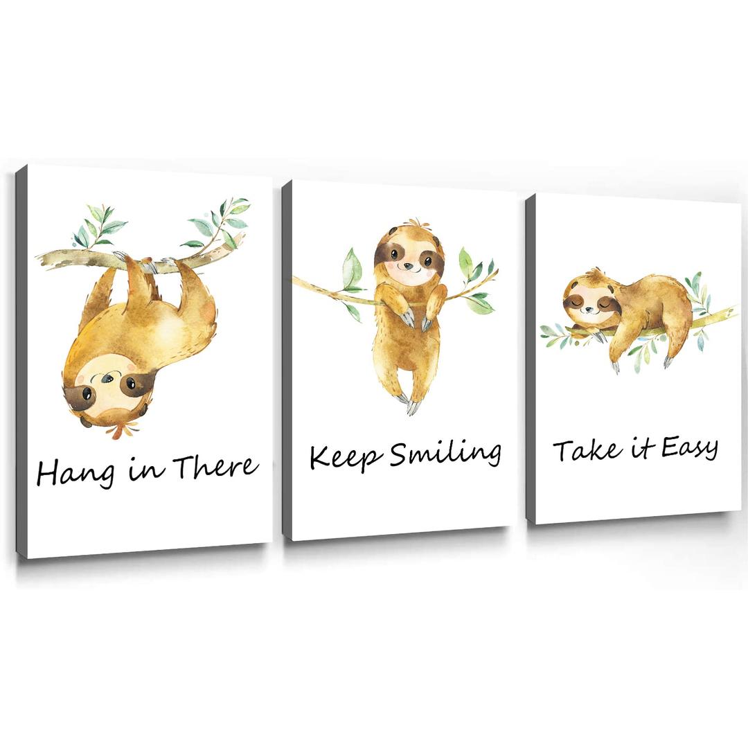 Cute Animal Picture Watercolor Animal Wall Art Sloth Paintings Cute Baby Animal Pictures Funny Sloth Wall Art Cartoon Baby Poster Colorful Animal Canvas Prints Funny Inspirational Art 12x16inx3 Unframed