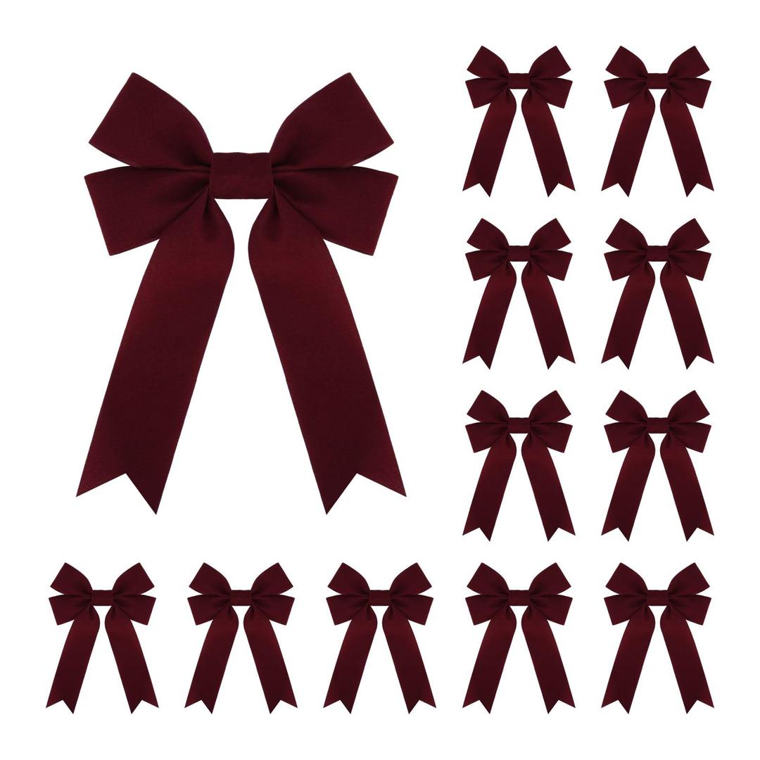 Meseey12 Pcs Burgundy Velvet Ribbon Bow Christmas Wreath Bows 5 X 7 Inch for Garland Gift Wrapping Indoor Outdoor Christmas Parties Decorations (Burgundy)