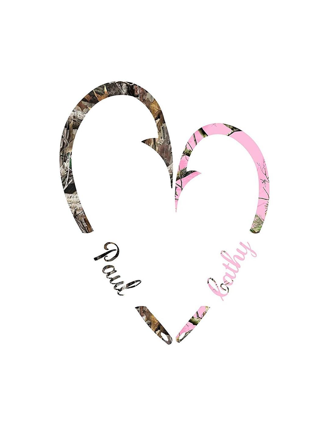 Fishing Heart Decal for Couples Camo Pink Camo /> Personalize It !/ IF You DO NOT Send Your Personalized Text at TIME of Order WE Ship Without Names