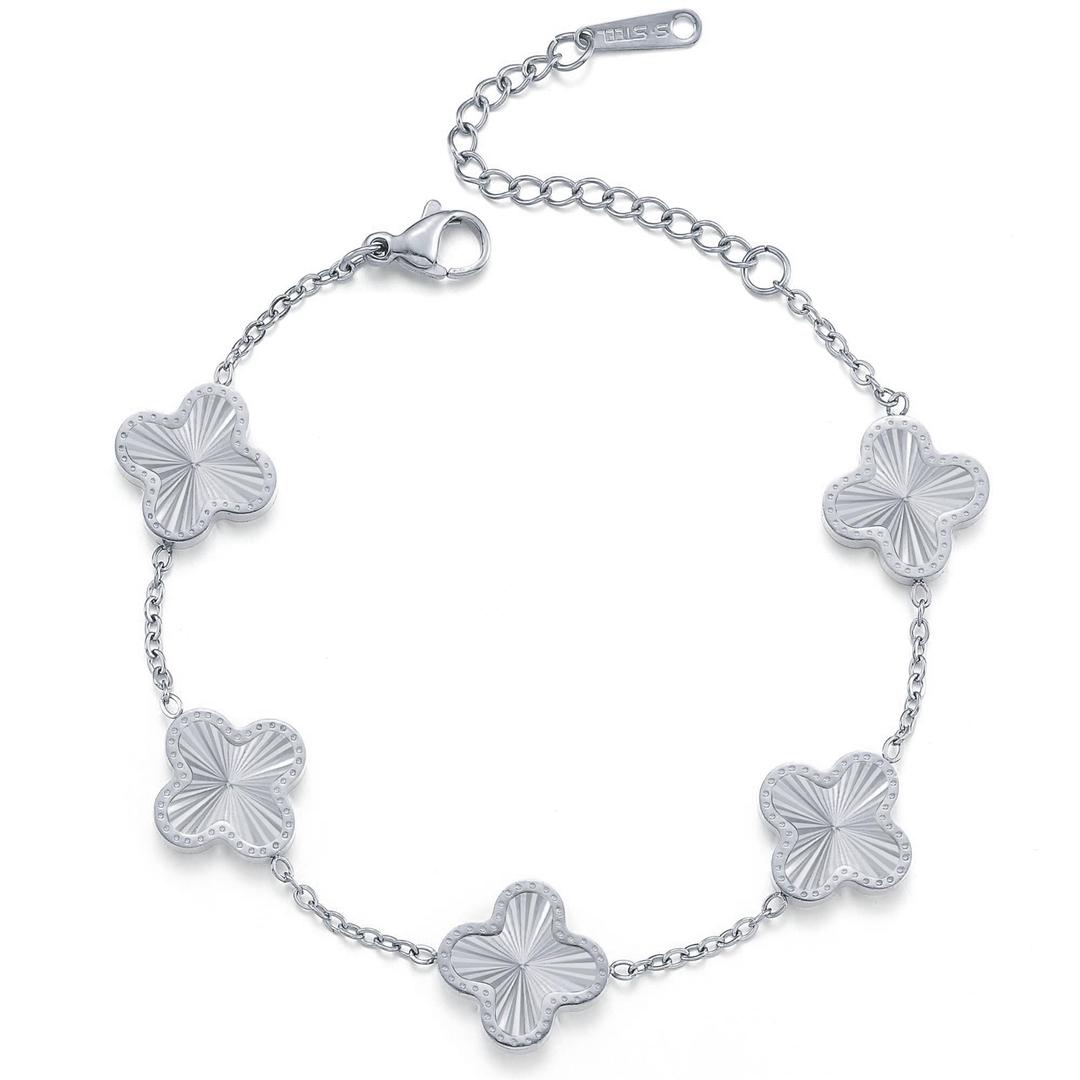 Silver Bracelet Dupes Clover Lucky Bracelet for Women Platinum Plated Bracelet Flower Four Leaf Bracelets Jewelry Gifts for Women