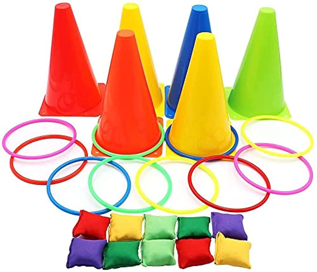 MDSTORE Carnival Games Outdoor Set, 26Pcs Soft Plastic Cones Bean Bags Ring Toss Combo Set, Indoor Outdoor Birthday Party Backyard Games