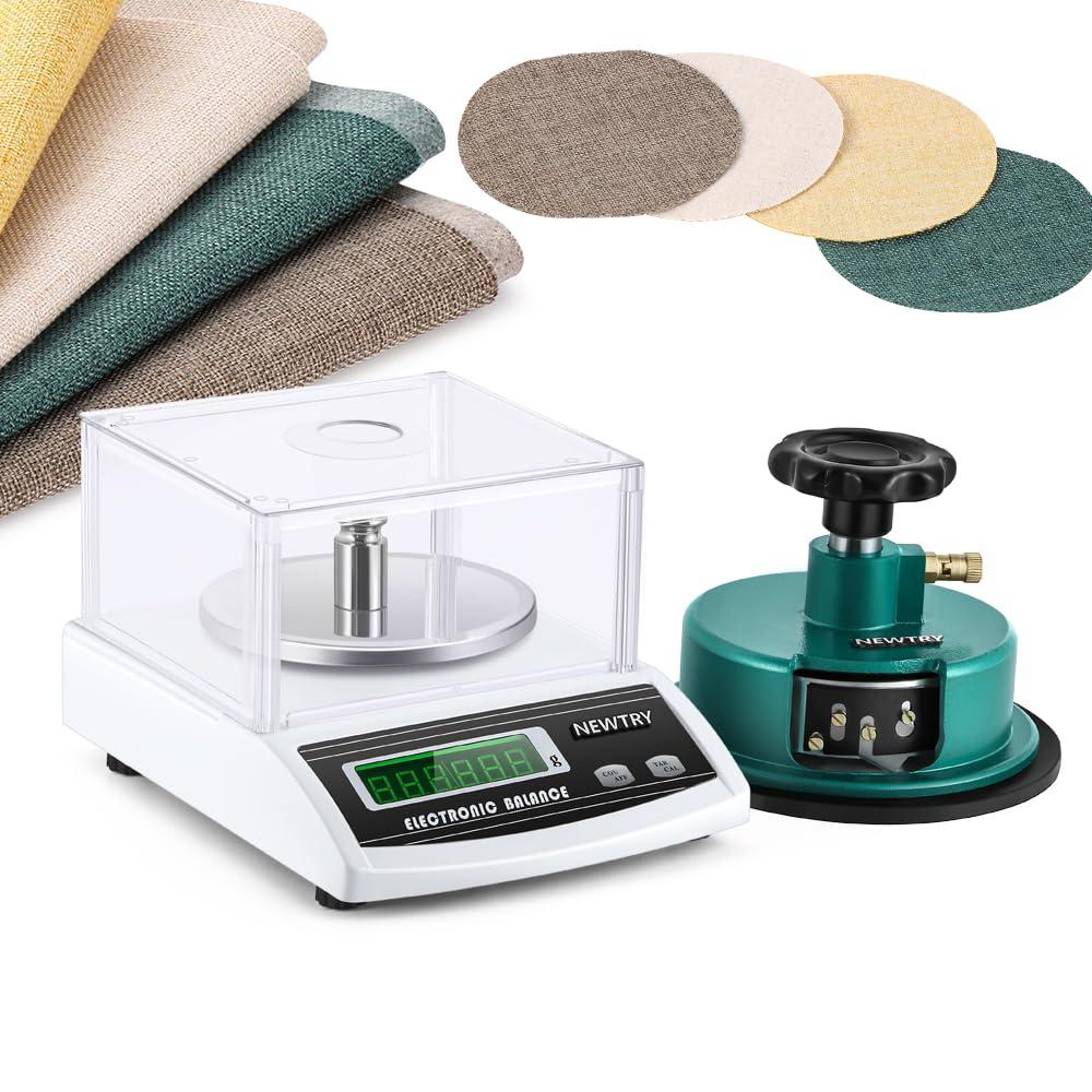 NEWTRY 100g/0.001g Electronic Fabric GSM Scale Digital Textile Weight Balance with a 0-2mm Disc Sampler Cloth Cutter for Textile Paper Non-Woven Fabrics (110V Scale+ Sampler)