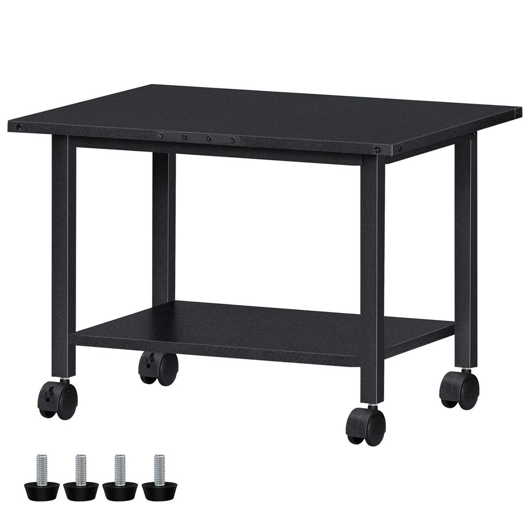 Lerliuo Under Desk Printer Stand, 2-Tier Industrial Mobile Printer Table with Storage Shelf and Steel Frame, Rolling Printer Cart Holder with Lockable Wheels for Home, Office (Black)