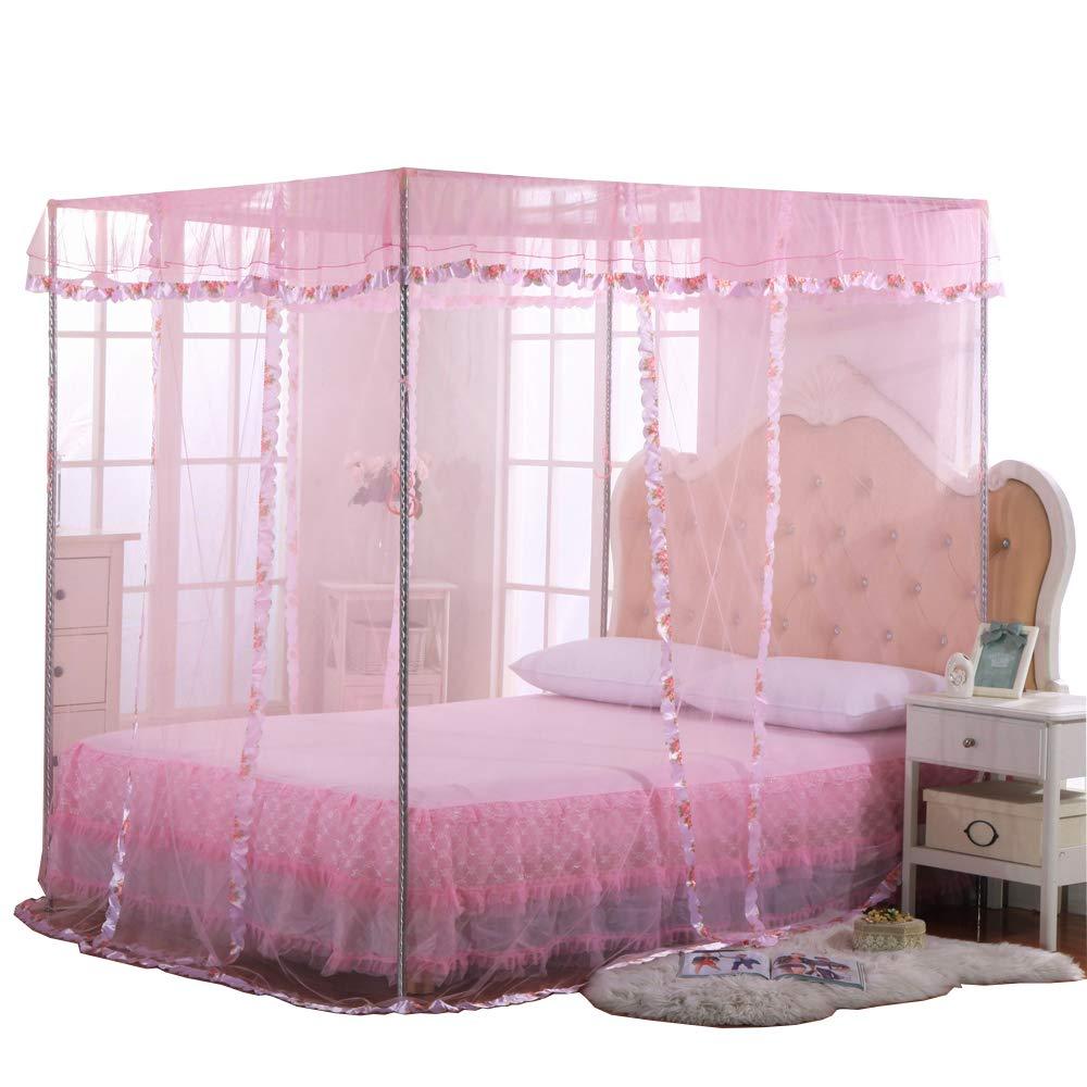 Twin Canopy Bed Curtains - 4 Corner Canopy for Beds, Bed Canopy for Girls Adults, Bedroom Decor (Twin Size, Pink)