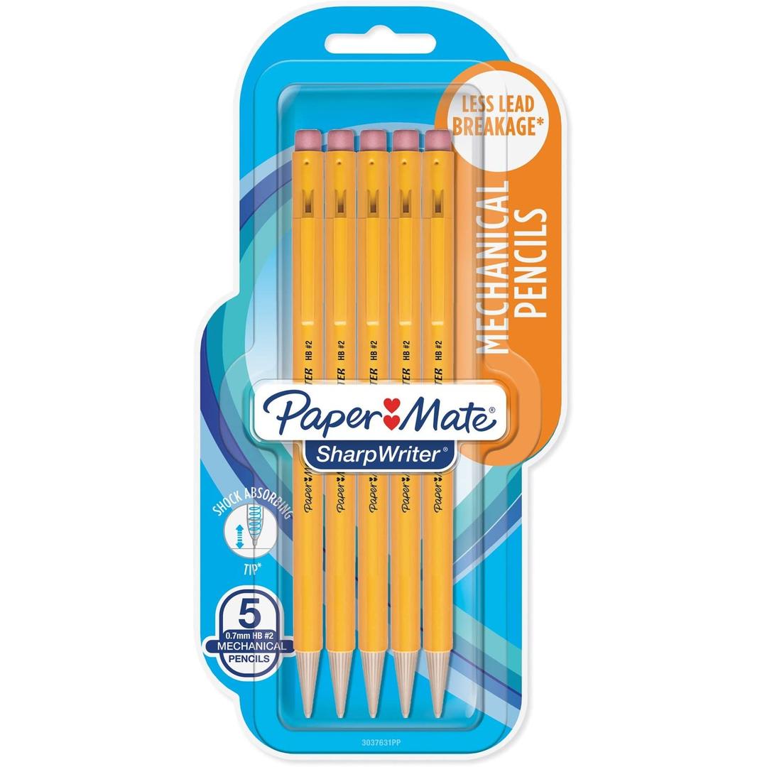 Paper Mate30376BPP Sharpwriter Mechanical HB Pencil, 0.7 mm, Yellow, 5/Pack