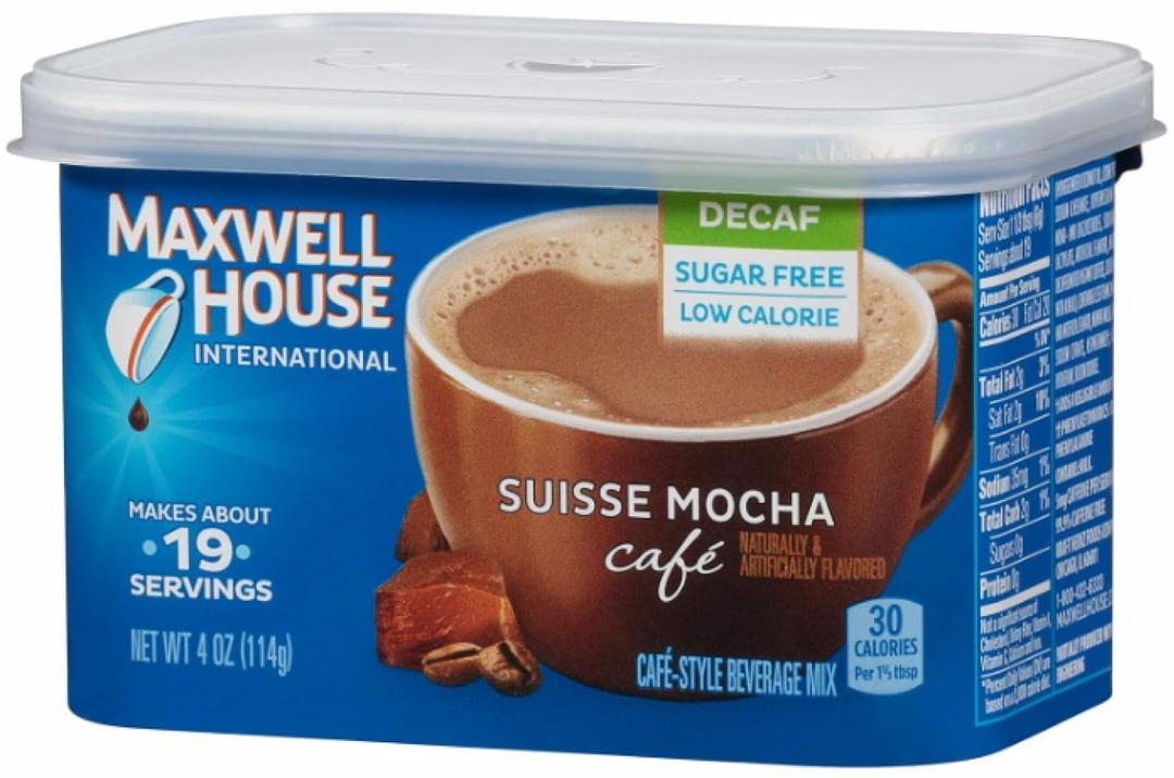 MAXWELL HOUSEInternational Sugar-Free Decaf Suisse Mocha Beverage Mix, 4 oz Tub, 4 Pack, 2 Packages (4 Tubs)