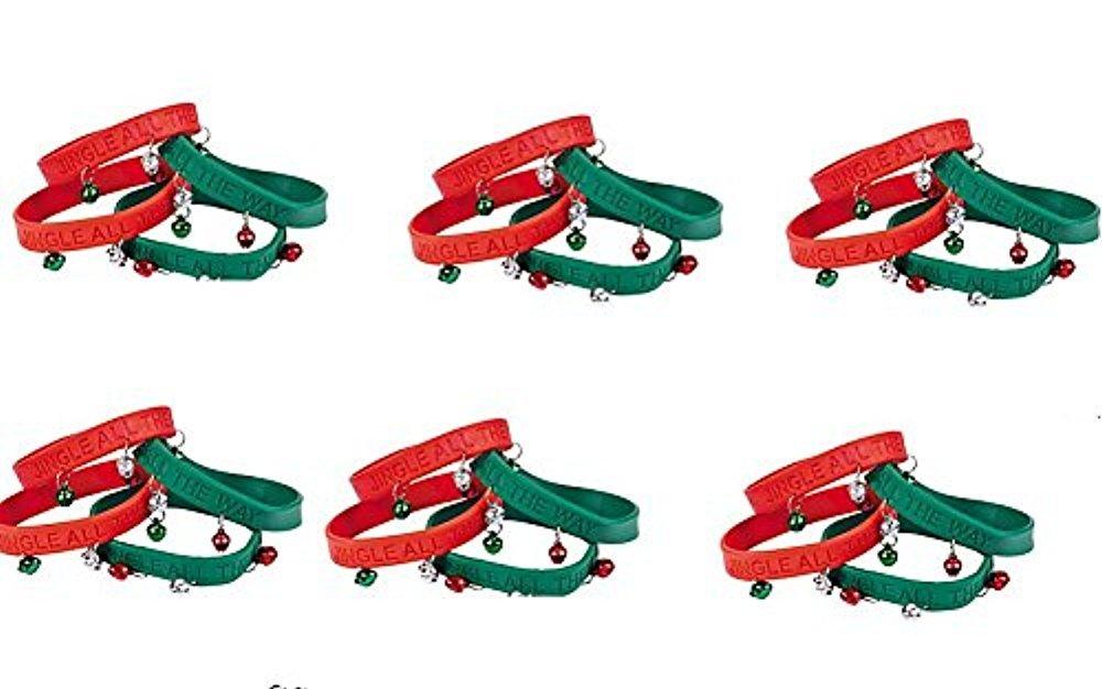 OTC (24) CHRISTMAS Jingle Bells Rubber Bracelets with Metal Jingles ~ Holiday Party Favors Prize ~ Secreet Santa School Teacher Gifts ~ Parade Accessory ~ Imprint JINGLE ALL THE WAY