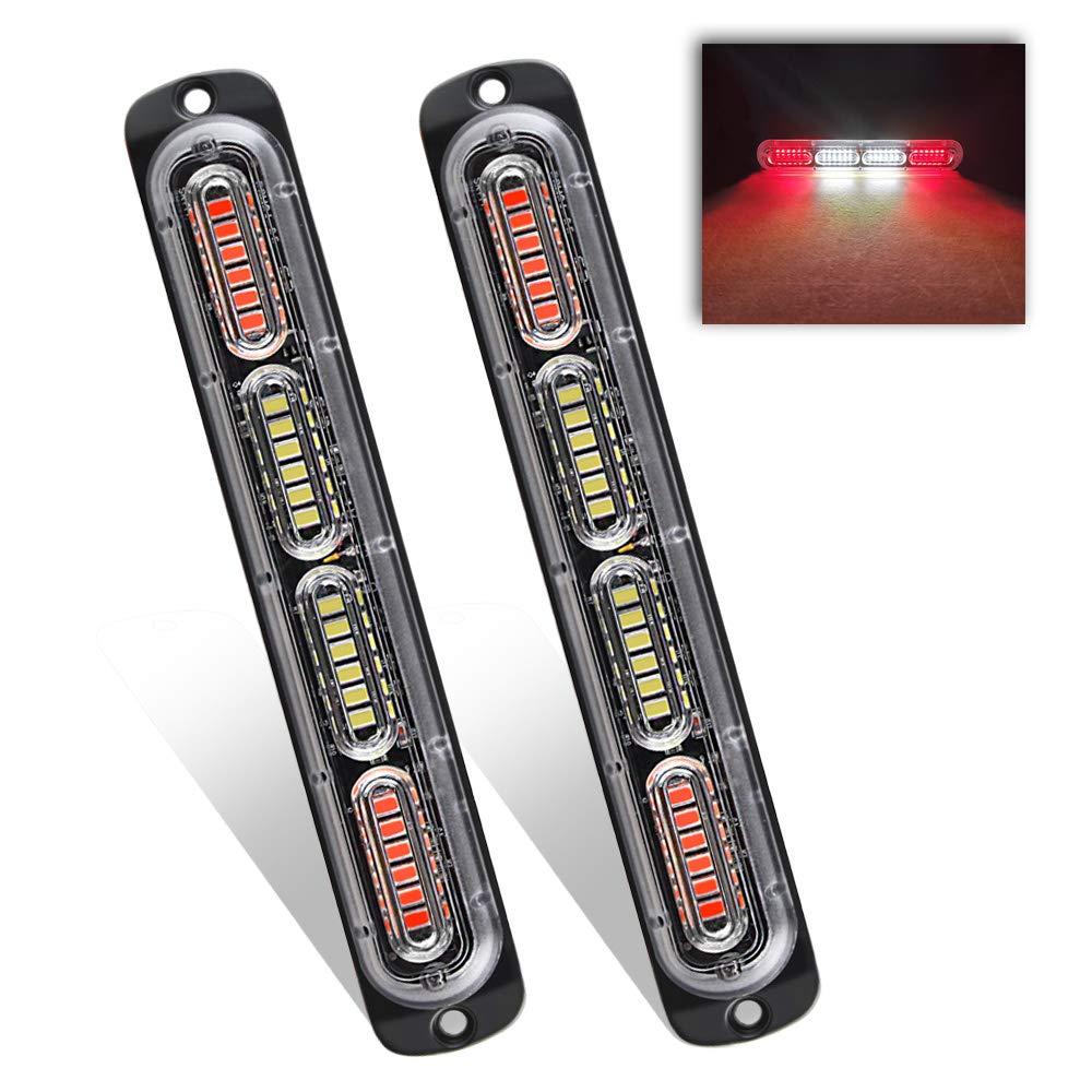 Teguangmei Emergency Warning Strobe Lights, Universal 2 Pack 24 LED 72W Flashing Surface Mount Red/White/Red Caution Construction Hazard Warning Beacon Light Bar for Car Truck Boat ATVs 12-24V