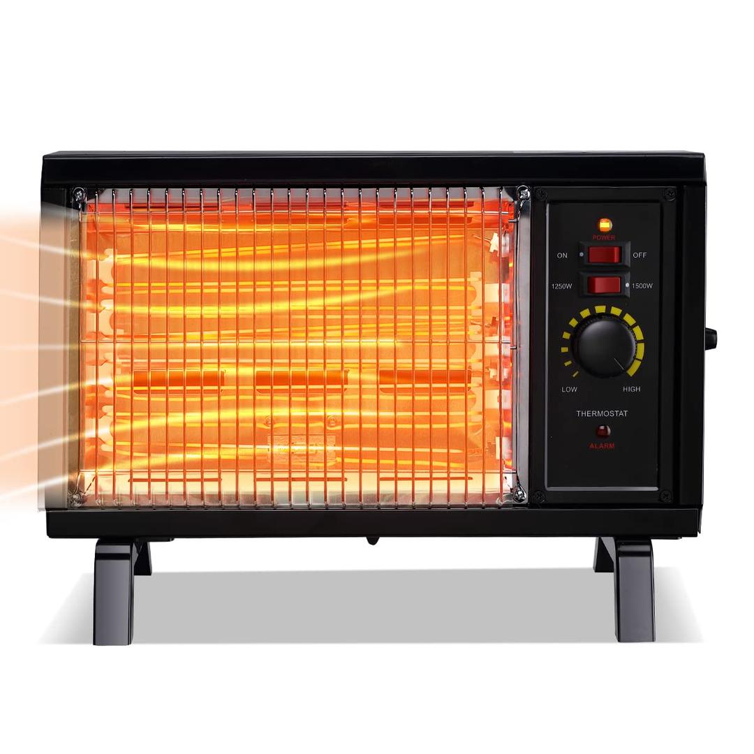 Homeleader ETL Portable Radiant Heater, 1250W/1500W Space Heater for Indoor Use, Rapid Heating with Adjustable Thermostat, Perfect for garages, Black