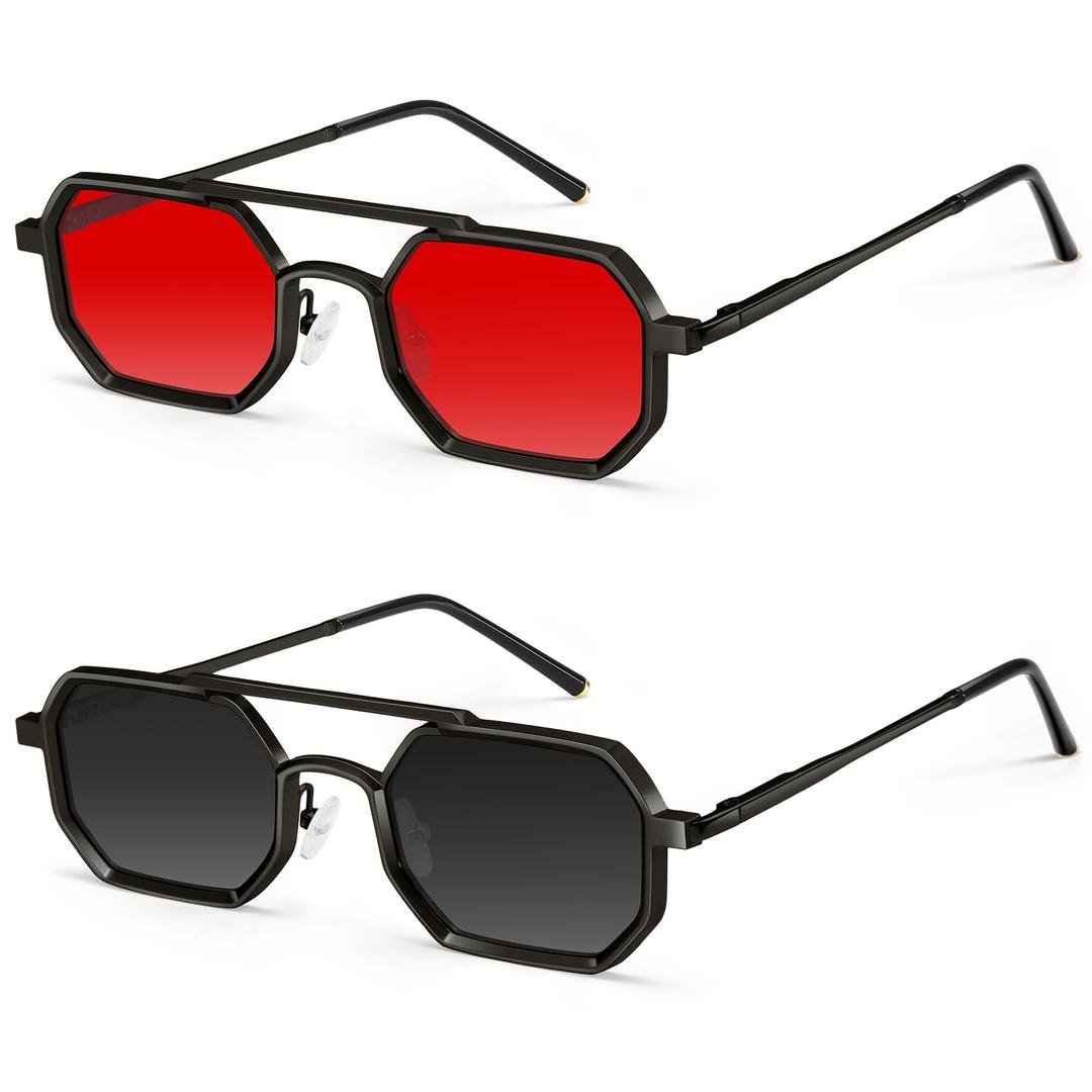 DollgerSunglasses Mens Square Aviator Spring Hinges Metal Frame Sun Glasses Comfort Punk Shades Men