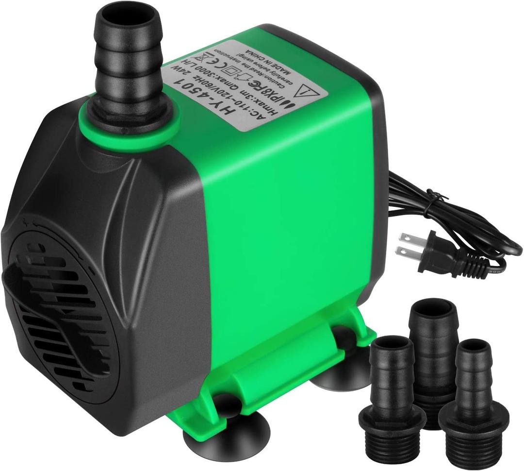 Simple Deluxe 60W 800GPH Submersible Pump (3000L/H), Ultra Quiet (10ft High Lift), 3 Nozzles with 5.2ft Power Cord for Fish Tank, Pond, Aquarium, Statuary, Hydroponics, Fountain